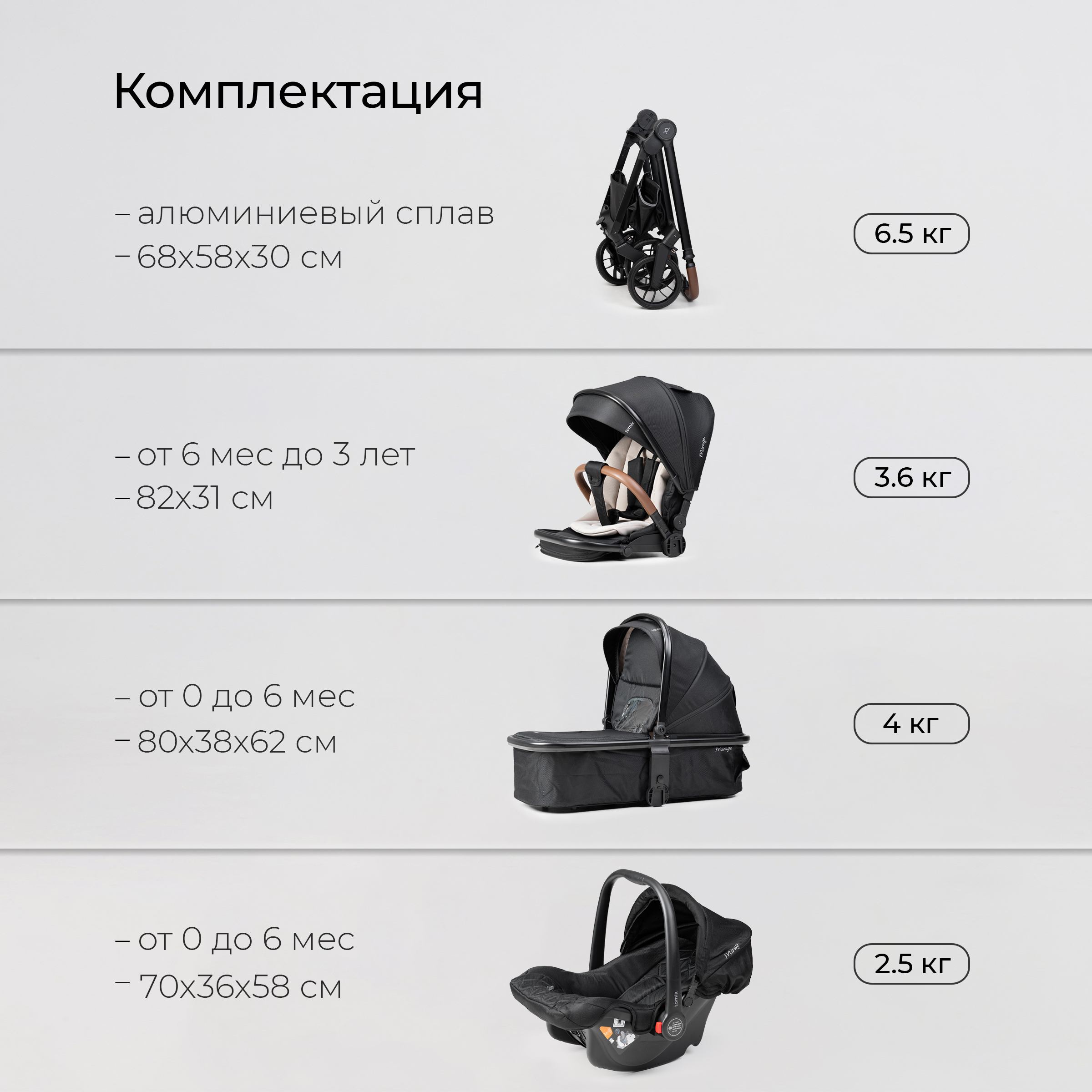 Коляска 3в1 Tomix Mirage черный - фото 20