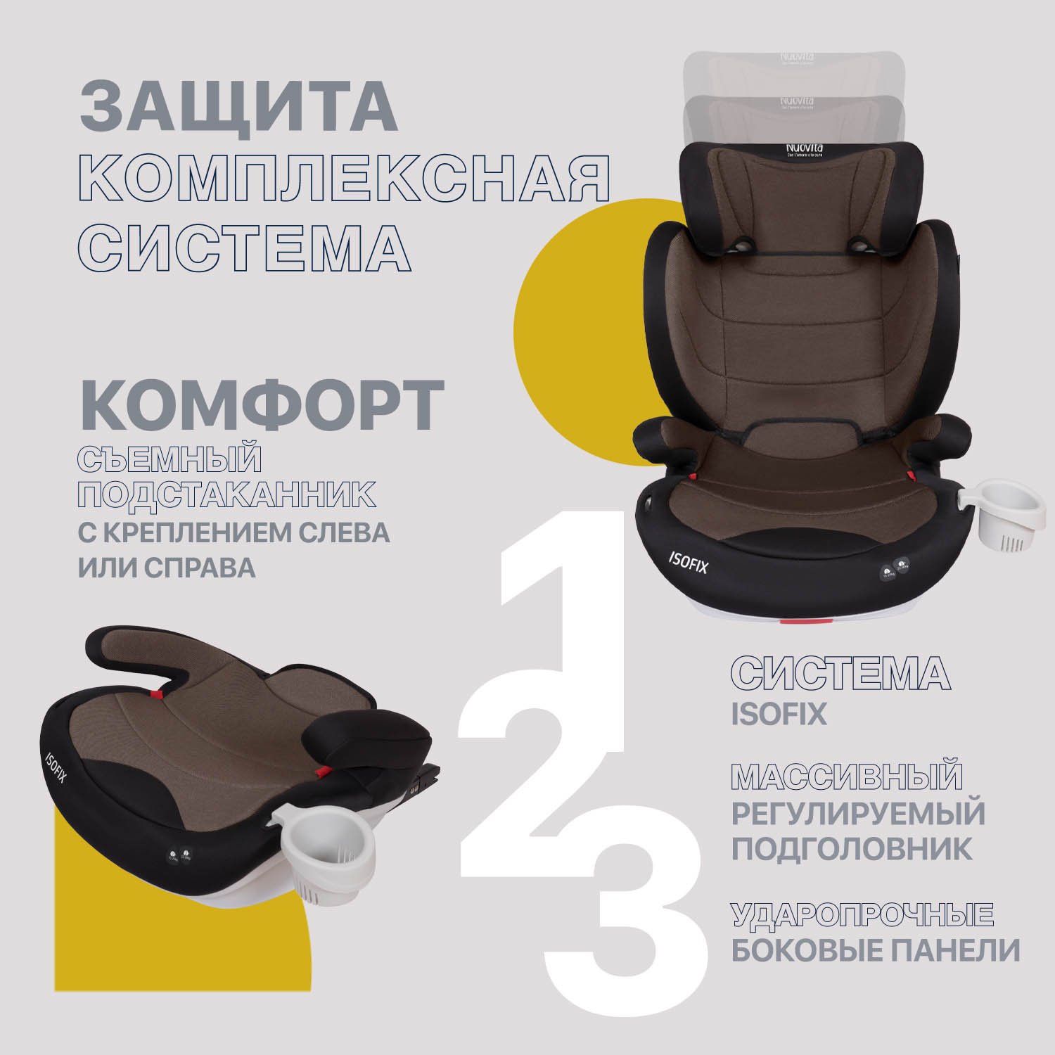 Автокресло Nuovita Maczione N23i-1 Isofix 2/3 (15-36 кг) коричневый - фото 4
