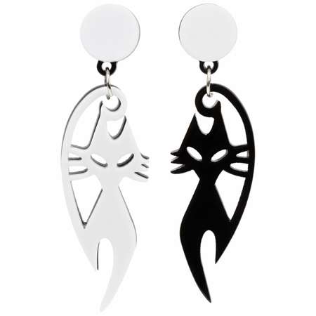 Серьги бижутерия асимметричные черно-белые кошки LUKKY