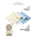 Пелёнка BUBA KIDS Таежная ночь/Голубой/Синий муслин 75х75 см 3 шт.