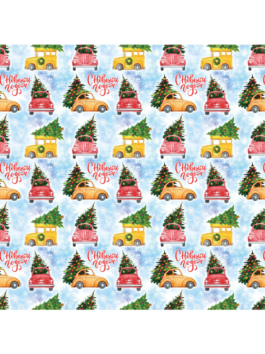 Упаковочная бумага Золотая сказка для новогодних подарков в рулоне 70 см х 10 м Машинки - фото 3