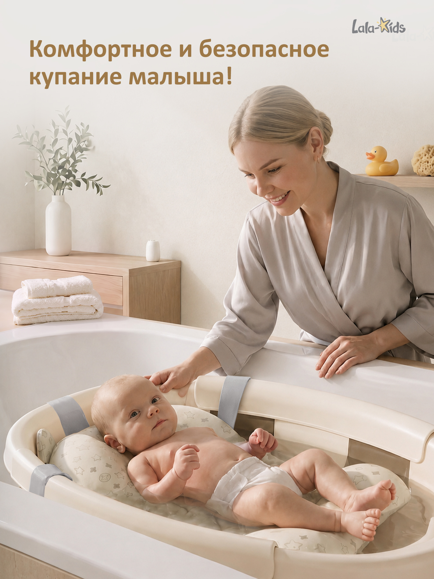 Ванночка LaLa-Kids Капелька с матрасиком, складная бежевый - фото 2