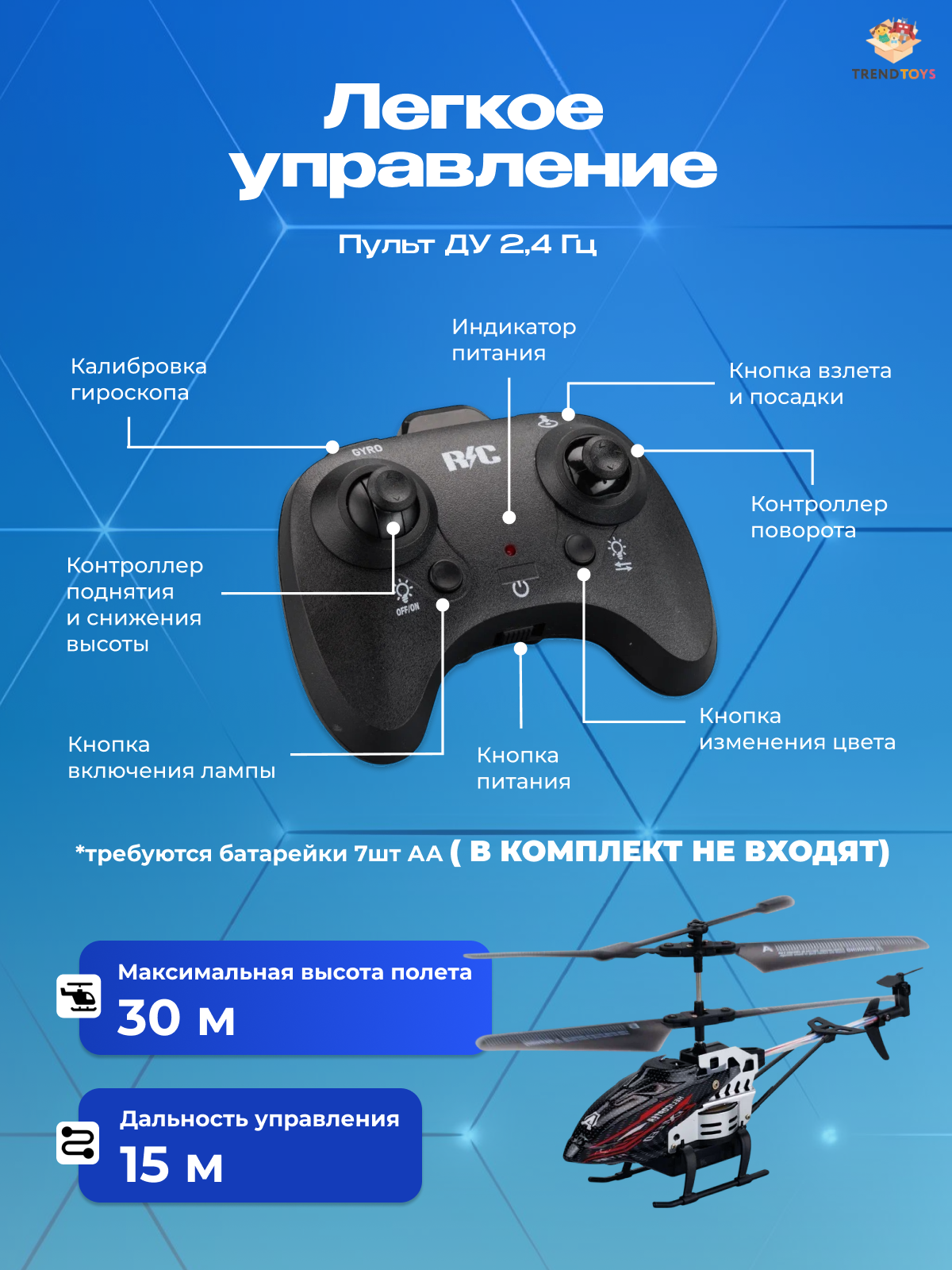 Вертолет РУ TrendToys на пульте управления черный - фото 5