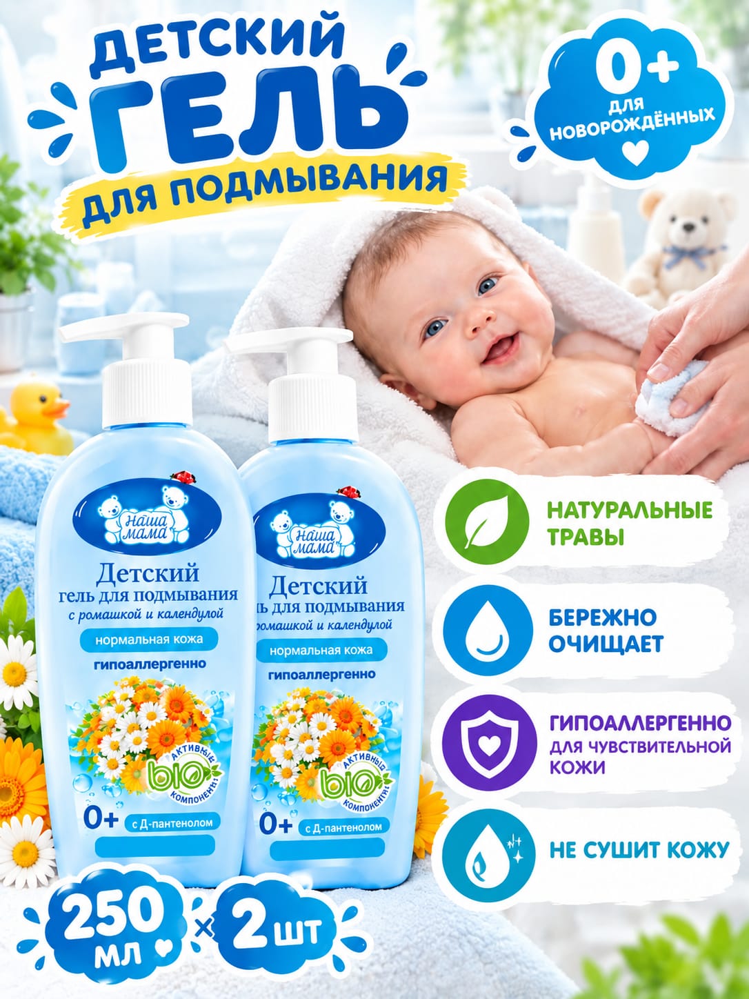 Гель для подмывания Наша Мама новорожденных 0+ 500 мл - фото 1