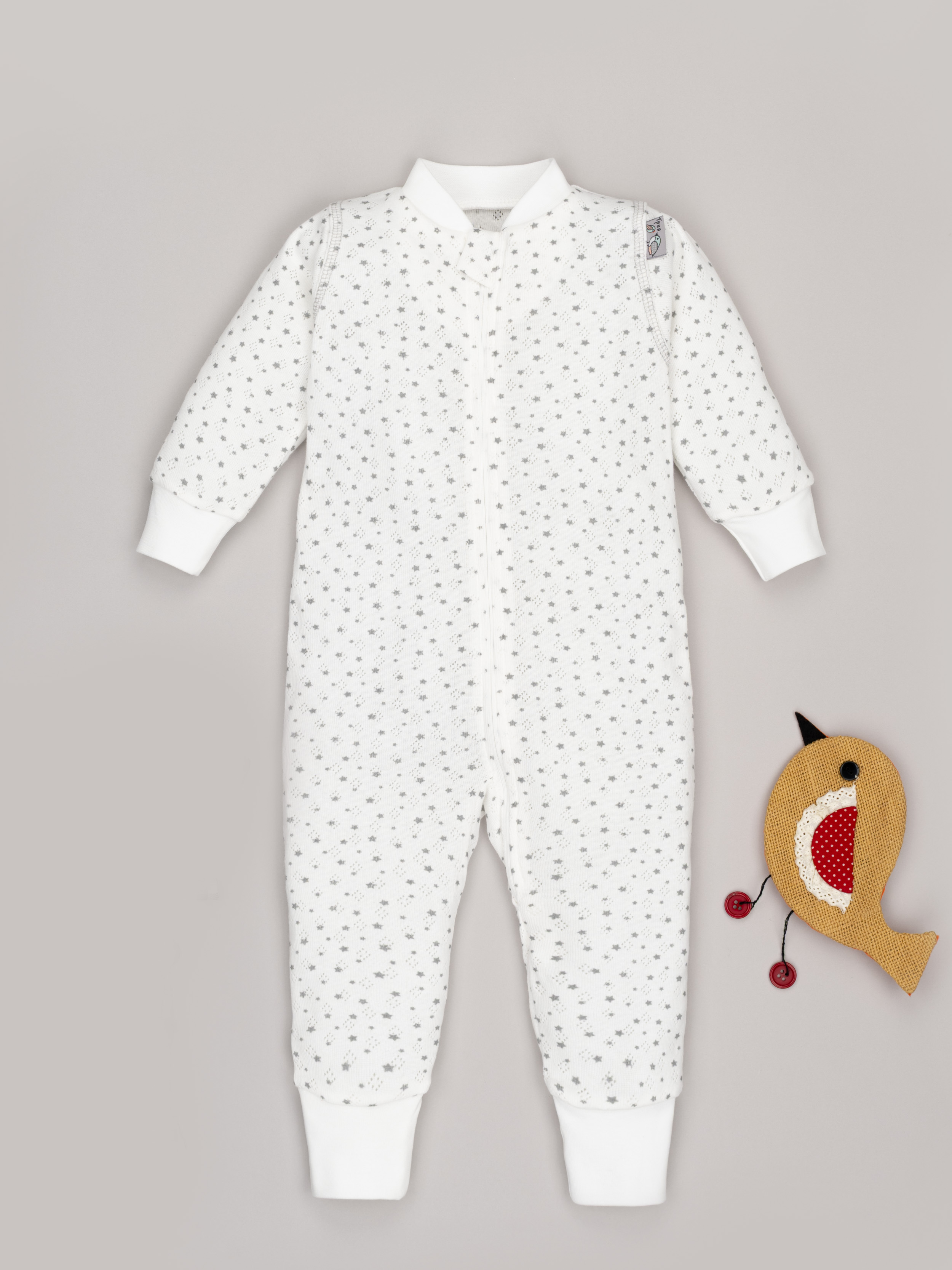 Комбинезон ТРИЯ 1022 ажурная рибана Soft экрю наб. сер зв. - фото 1