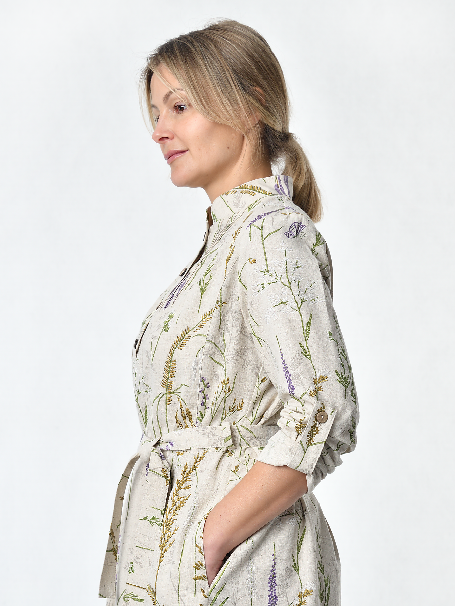 Платье Льняная Горница пл025-02/бежевый-зеленый - фото 12