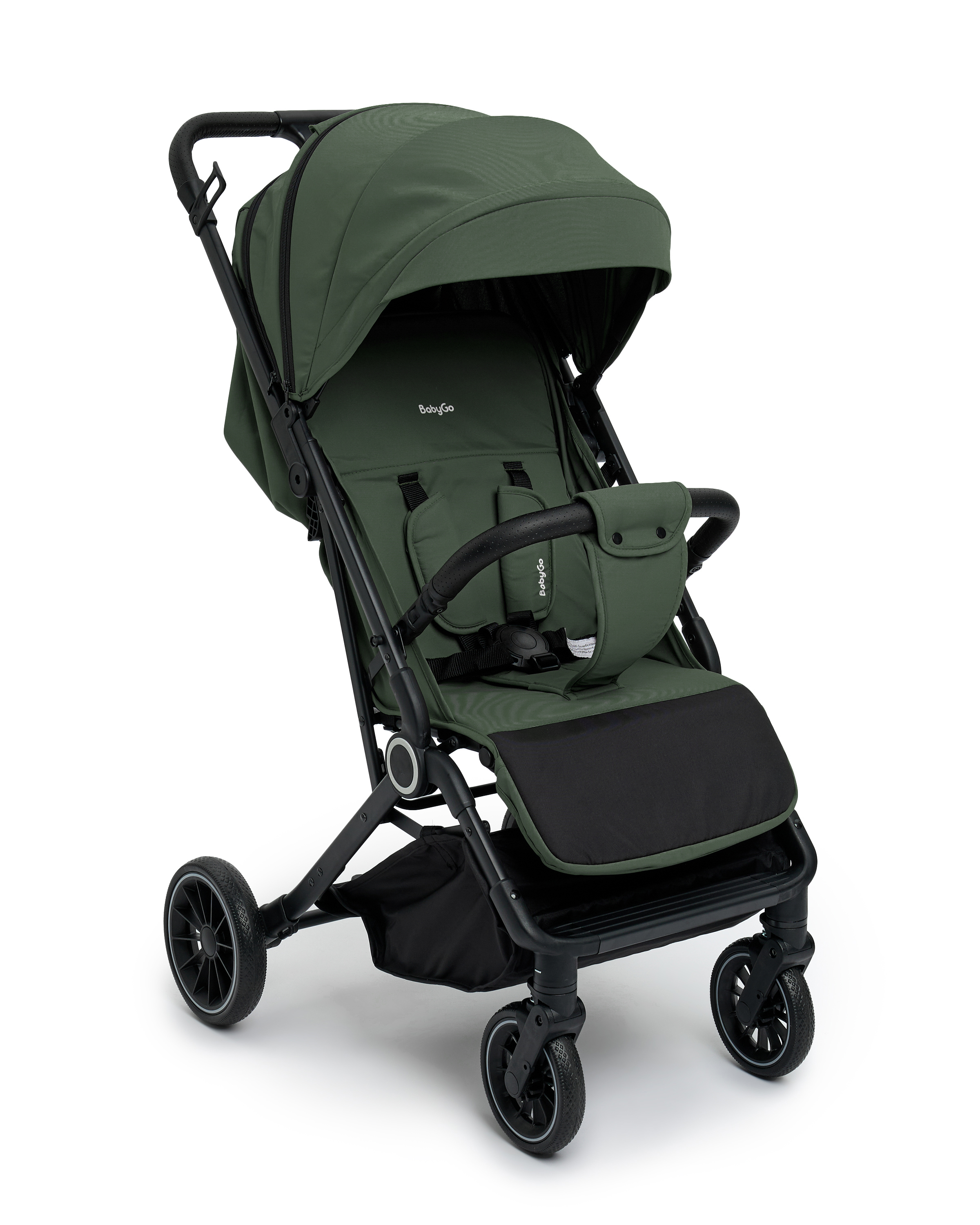 Изображение товара Коляска BabyGo Roady Plus зелёная — компактная прогулочная с регулируемыми спинкой и подножкой