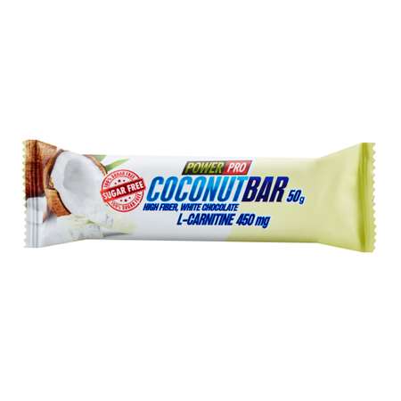 Батончик без сахара POWER PRO Coconut Bar в белом шоколаде 50г