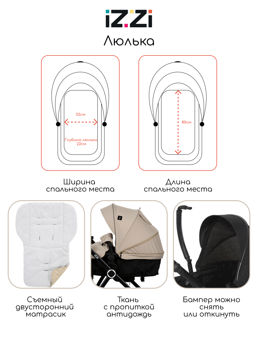 Коляска трансформер iZZi Универсальная бежевый - фото 3
