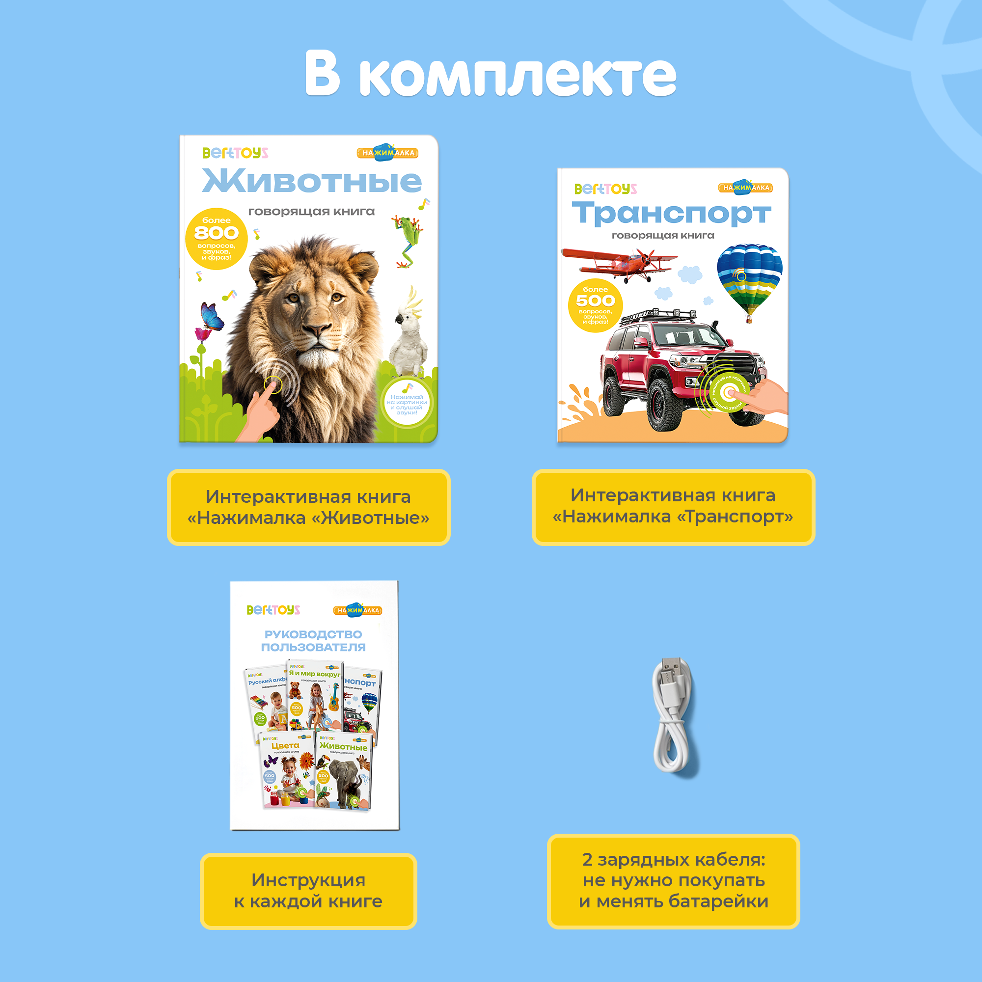 Говорящая книга Нажималка BertToys Транспорт + Животные большая - фото 16