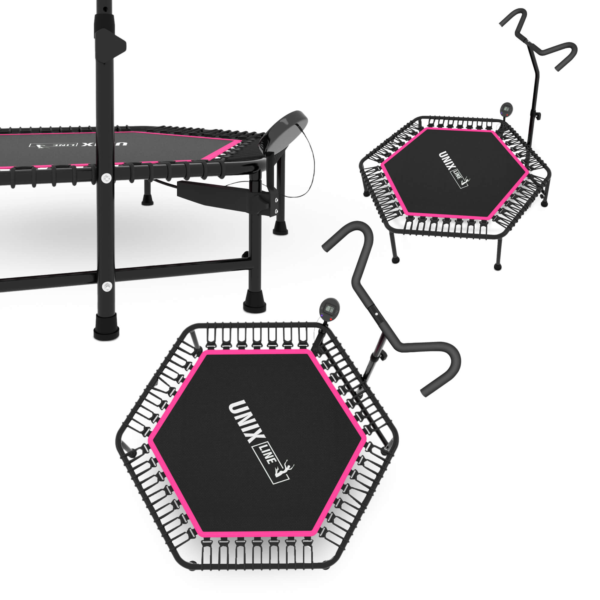Батут спортивный с ручкой UNIX line Fitness pro pink диаметр 125см до 130 кг счетчик прыжков - фото 22