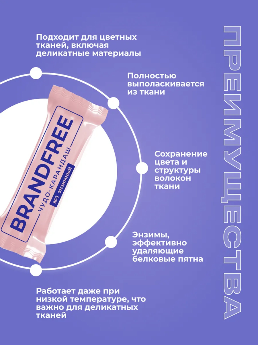 Набор BRANDFREE кислородный карандаш-пятновыводитель 35 г + энзимный карандаш 25 г - фото 4