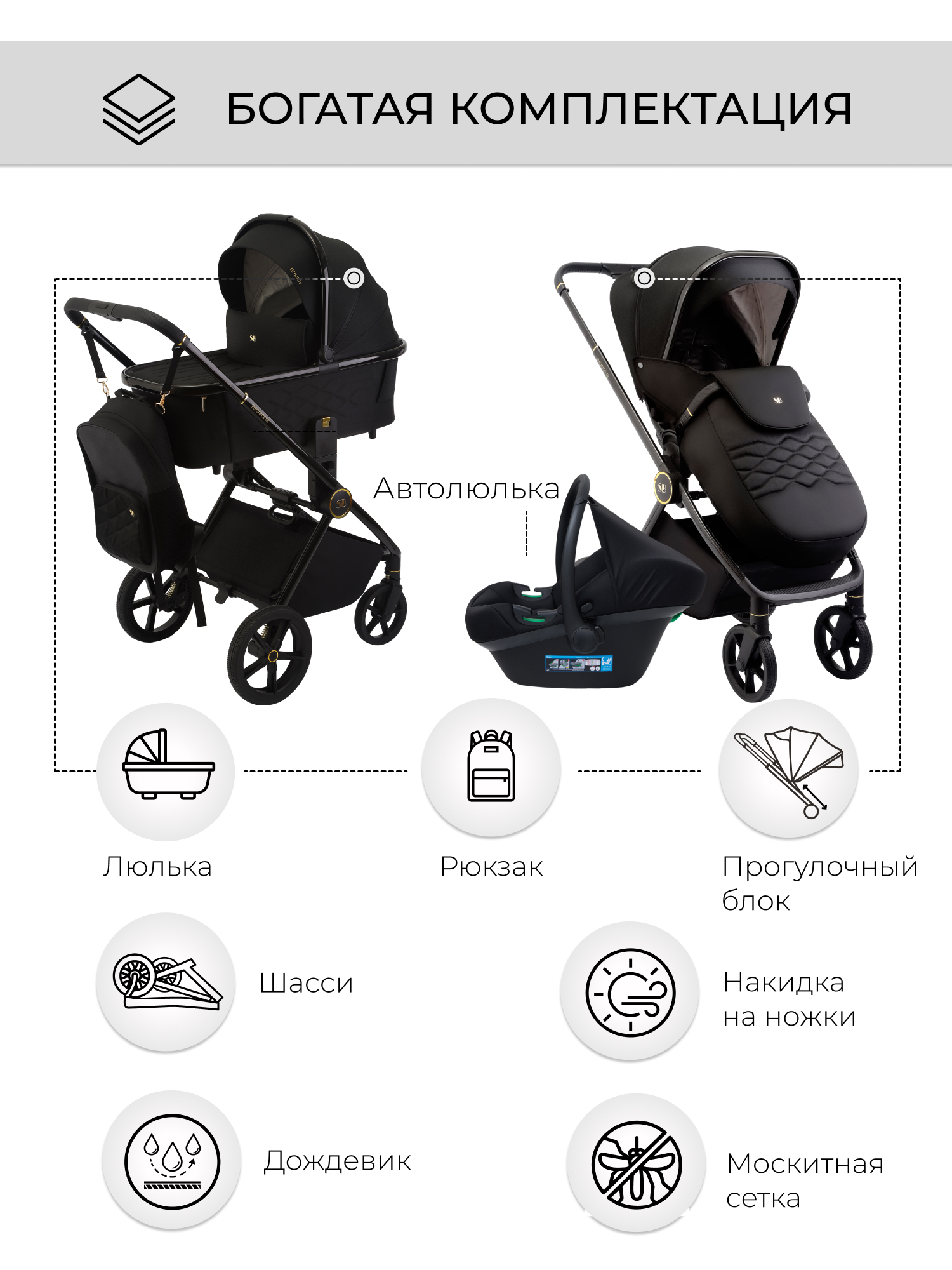 Коляска 3в1 Sweet Baby Elegante GL Black черный - фото 16