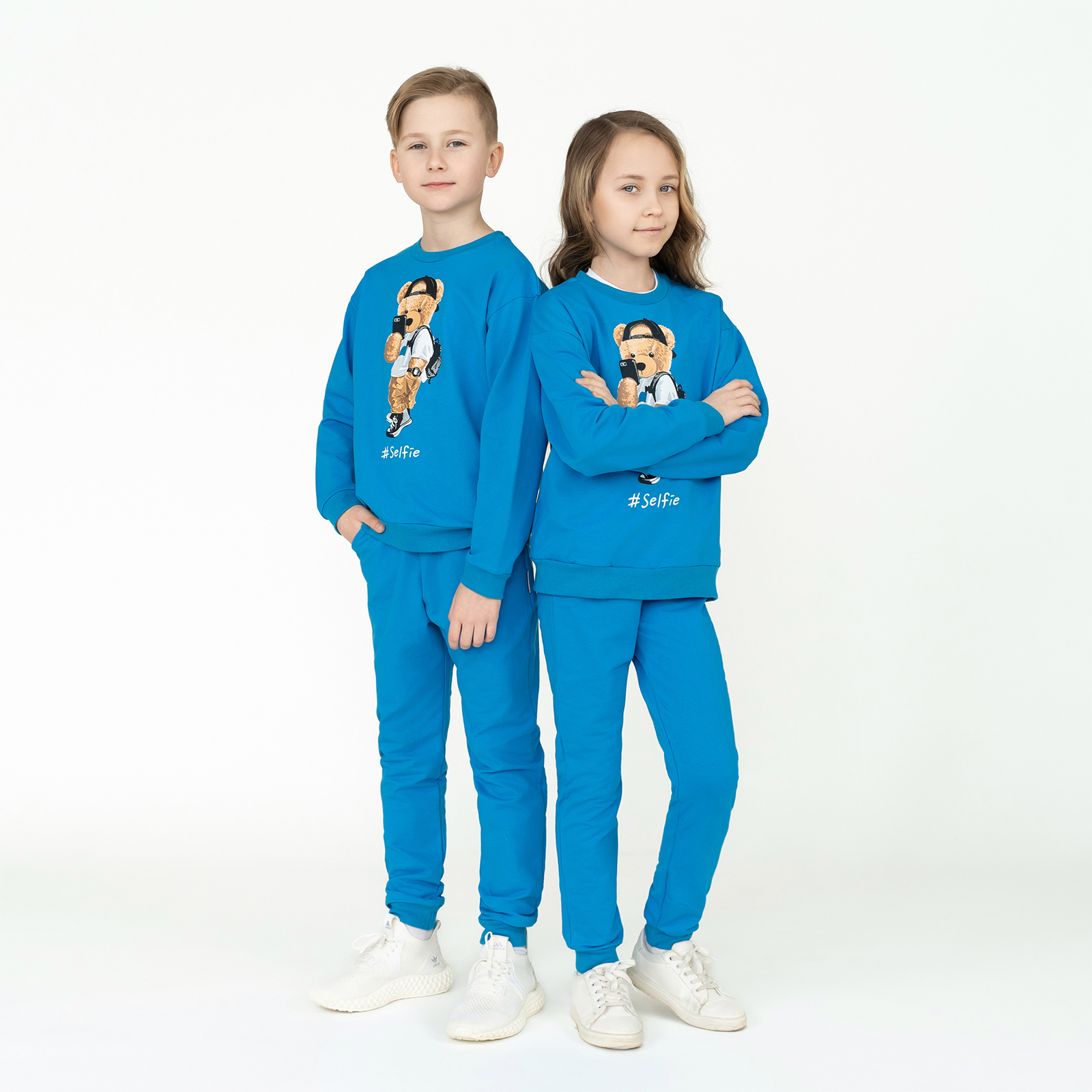 Свитшот и брюки Утенок 7045г бирюза мишка селфи - фото 3