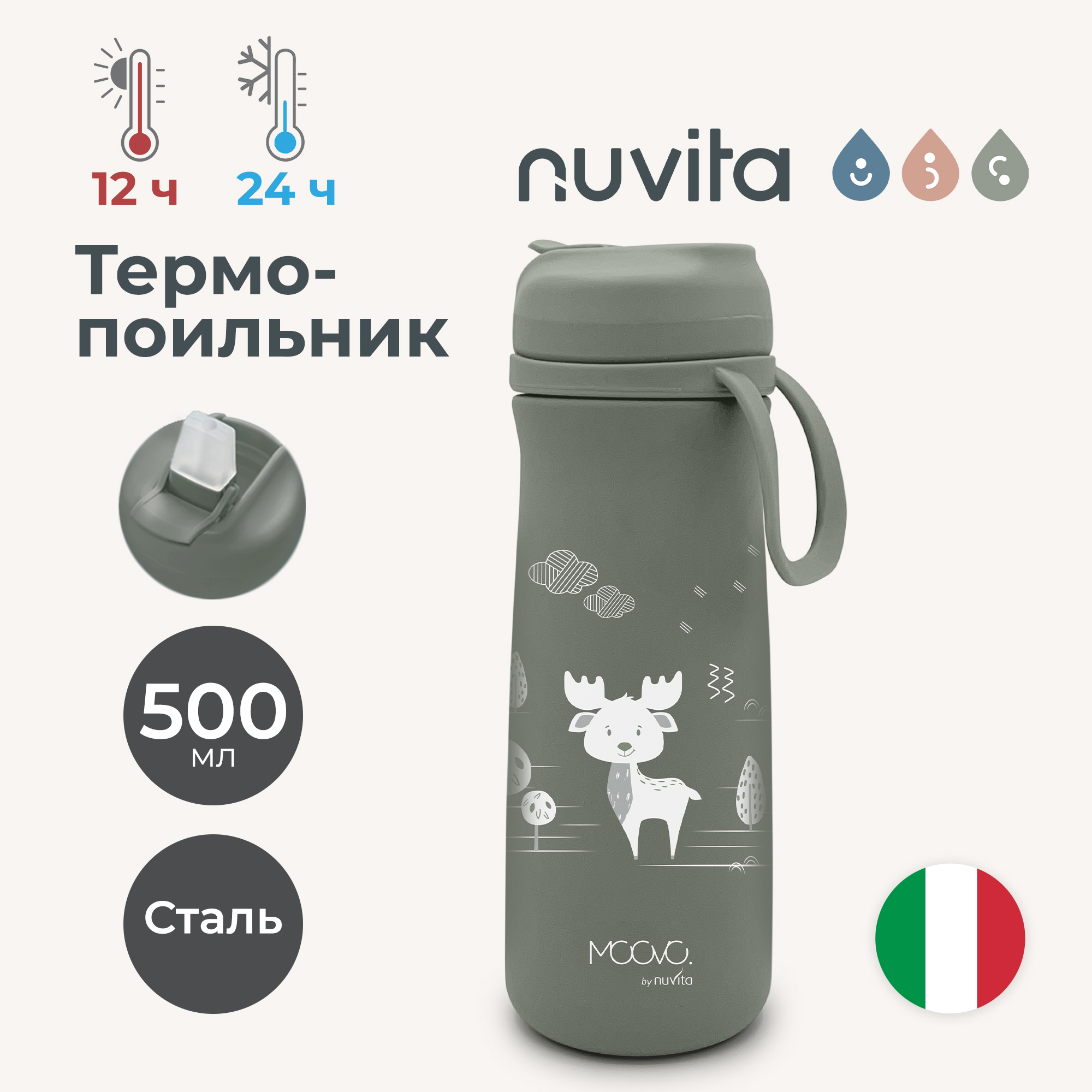 Термос-поильник детский Nuvita с мягким носиком 500 мл серый - фото 1