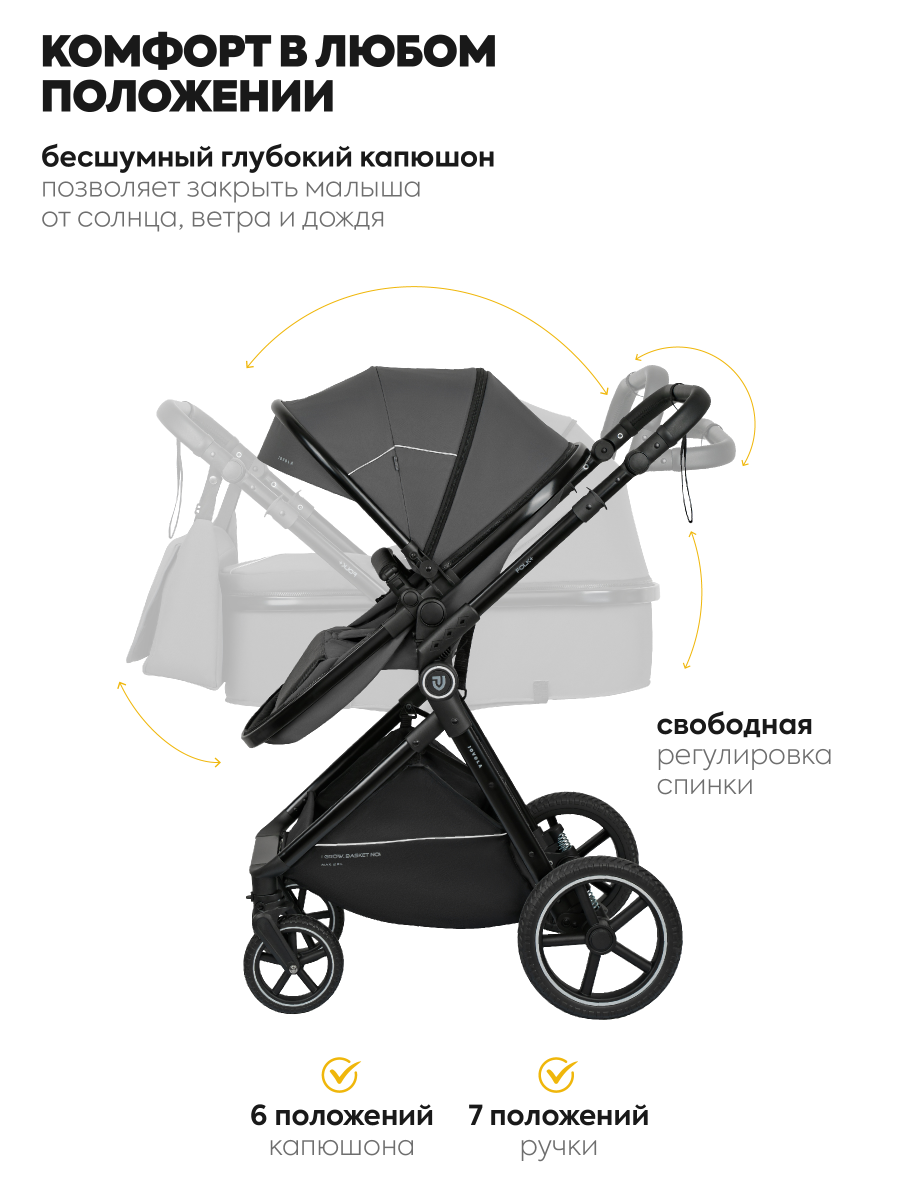 Коляска трансформер JOVOLA Folk+ 3в1 серый - фото 4