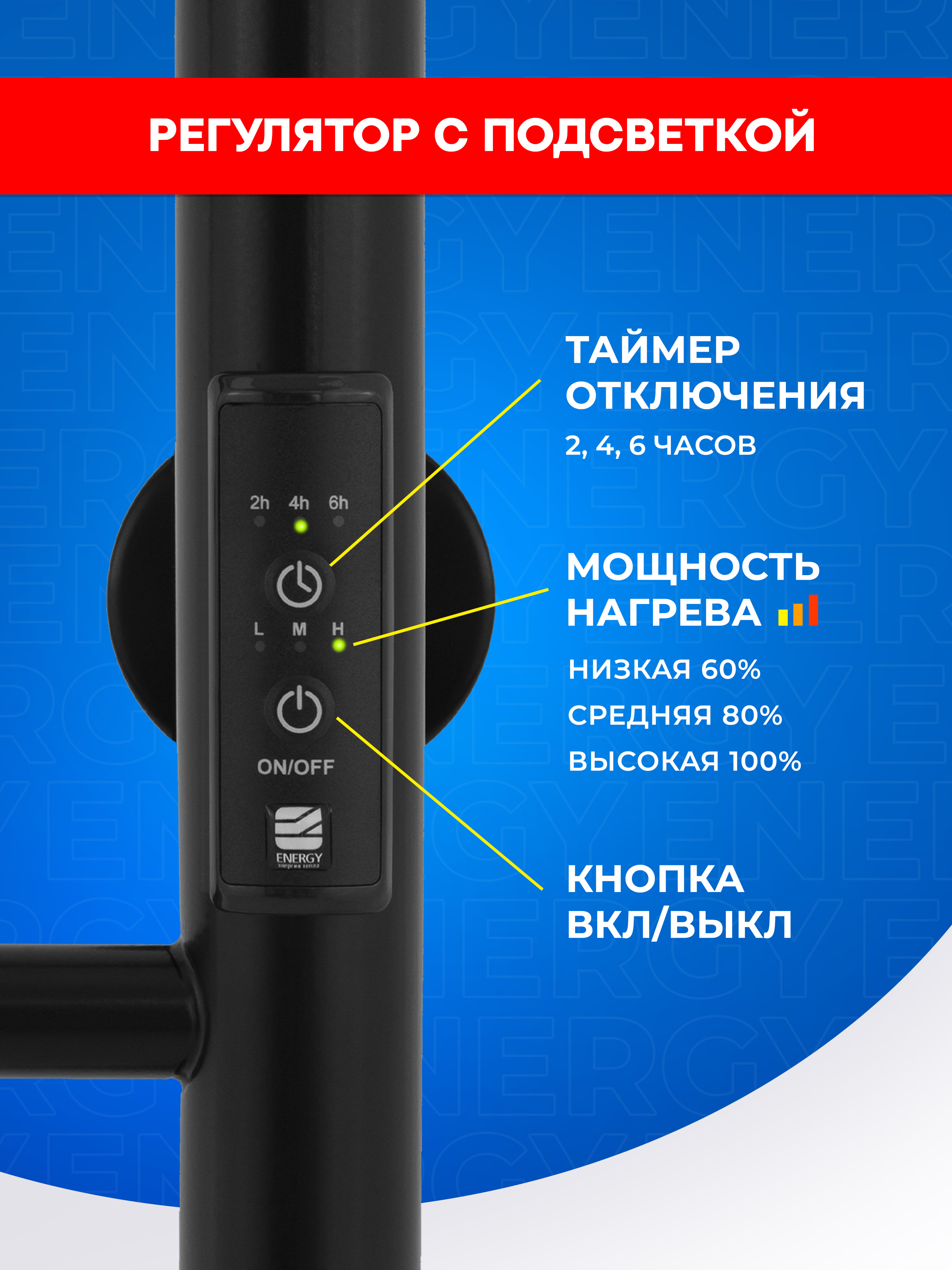 Полотенцесушитель электрический Energy Round 900x400 черный - фото 6