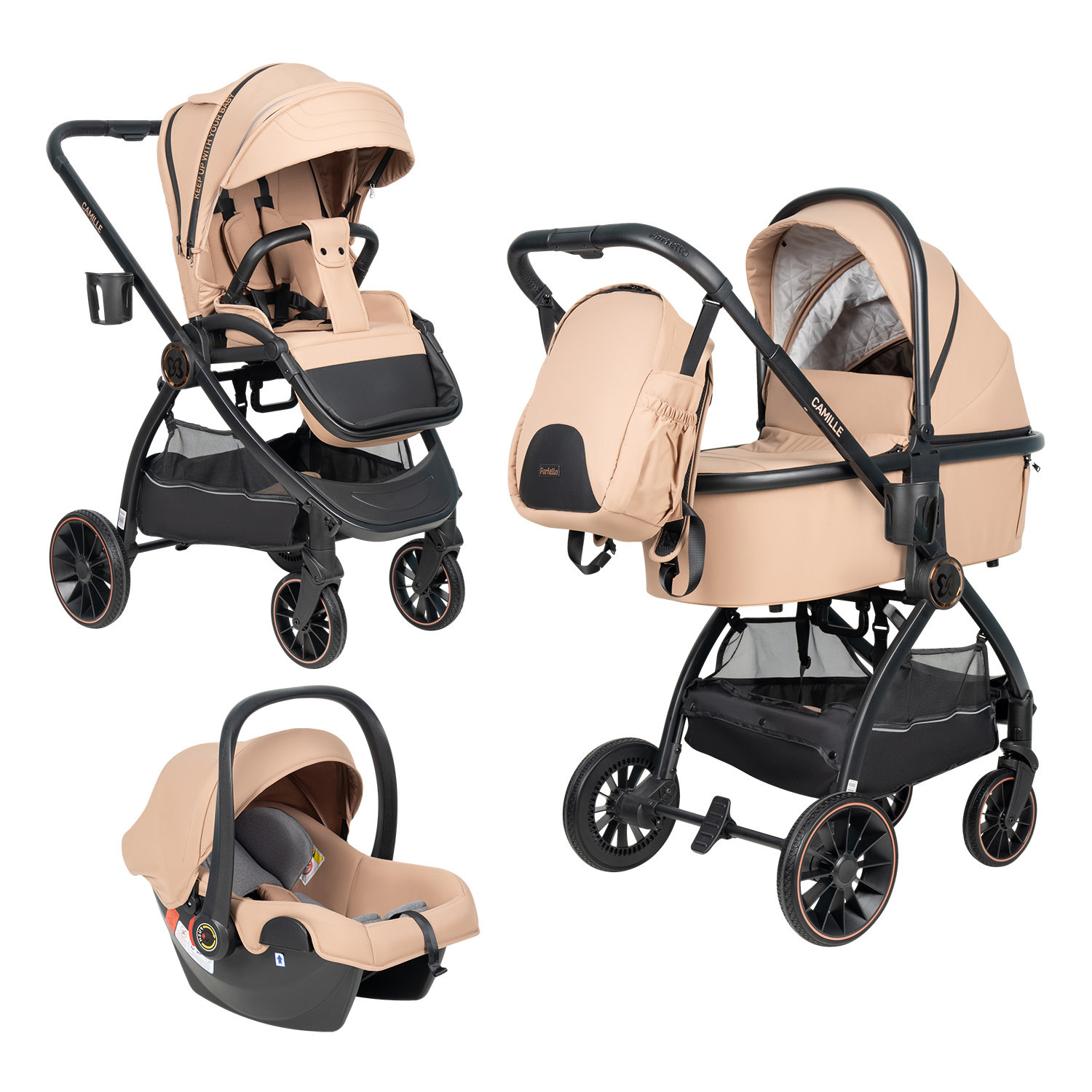 Коляска 3в1 Farfello Camille бежевый - фото 10