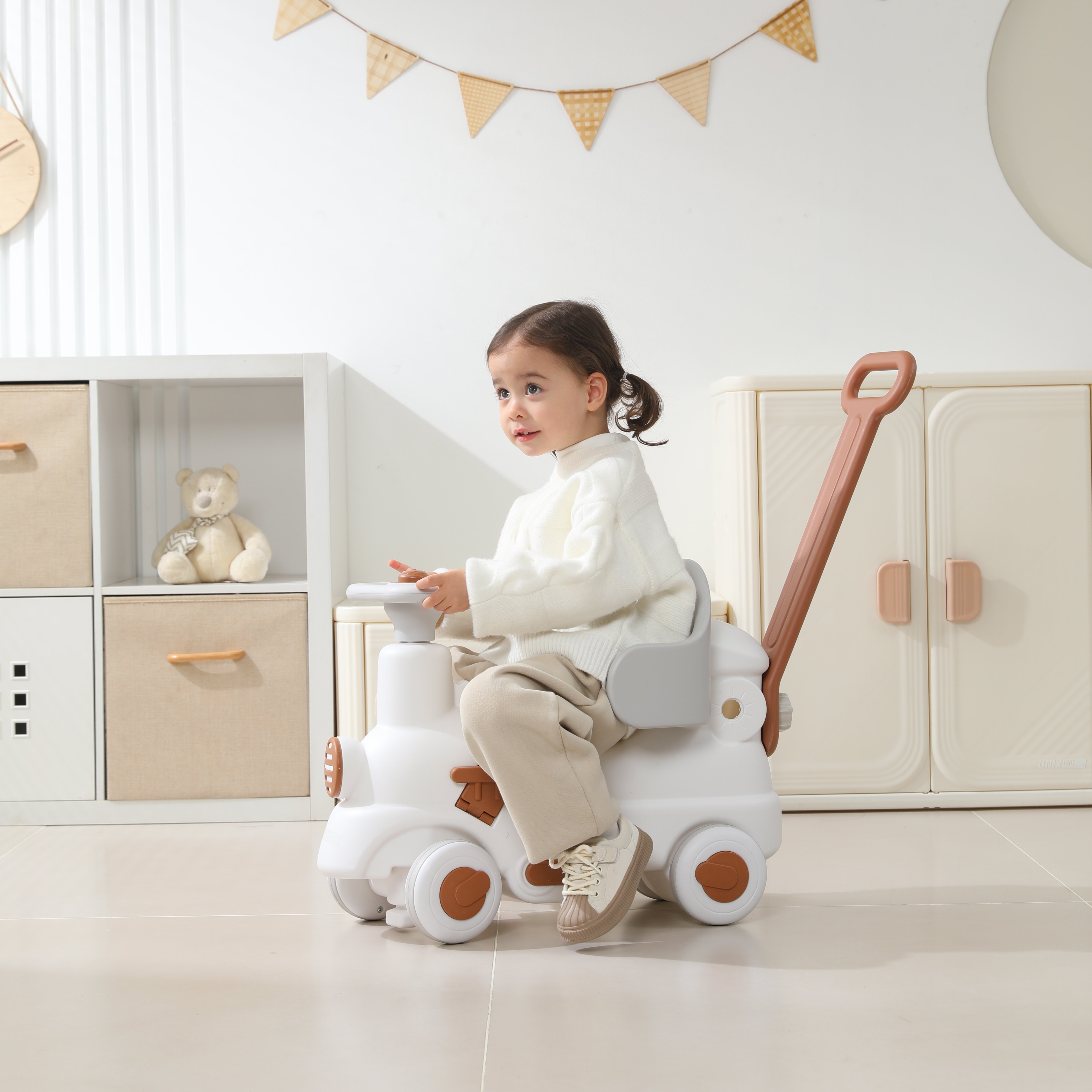 Качалка UNIX Kids Train серый с ручкой - фото 12