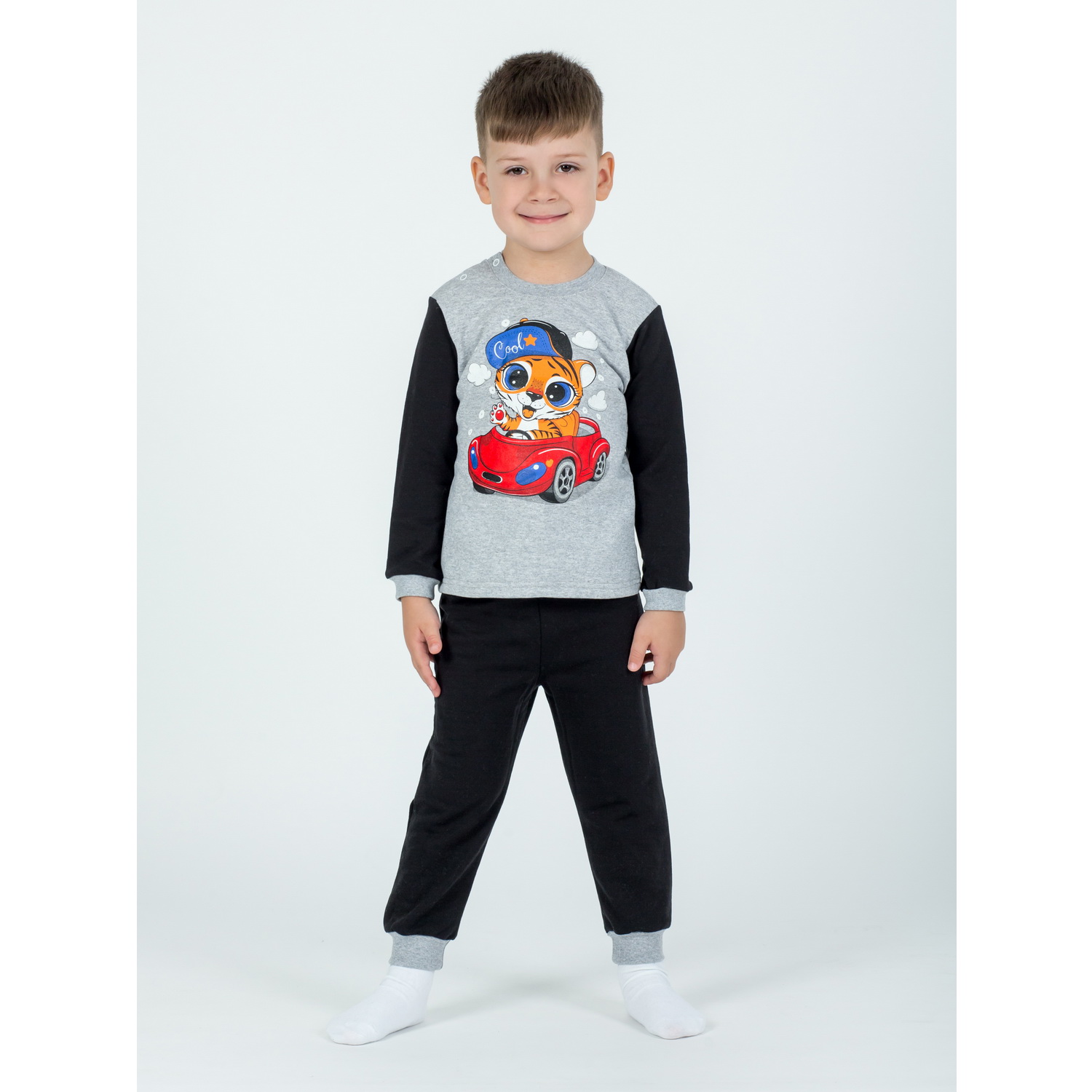 Костюм KiMMi Baby КБ-1308751 черный меланж тигреное машина - фото 1