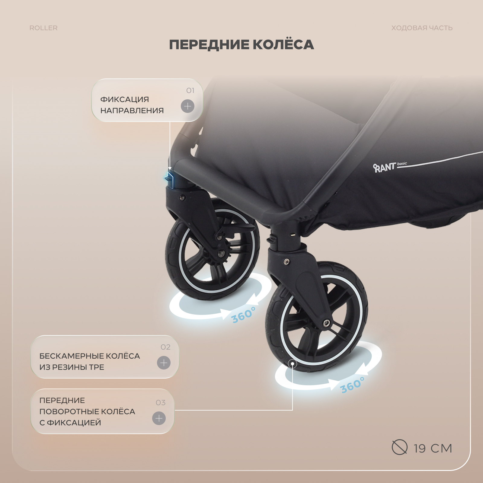 Коляска трансформер Rant Basic Roller 2в1, beige бежевый - фото 17
