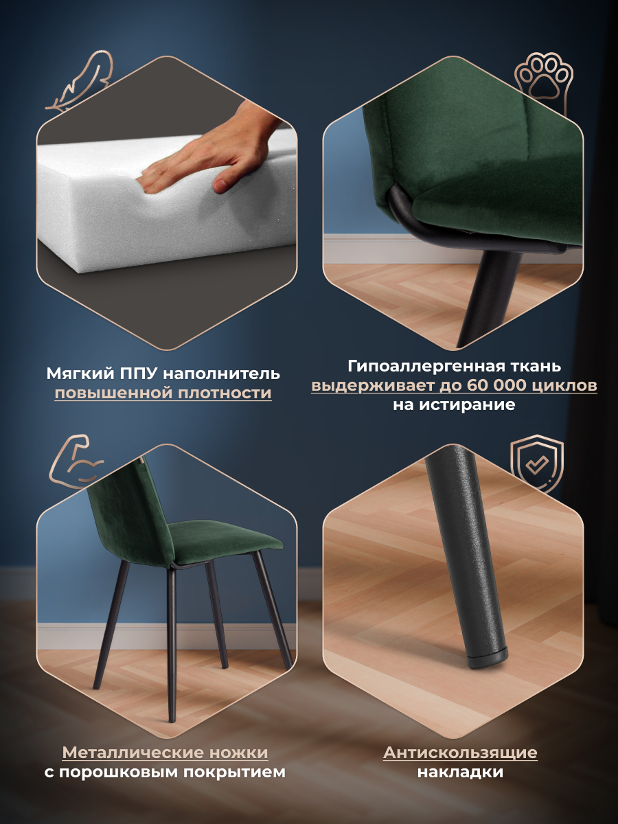 Стул TETCHAIR велюр, изумруд 2 шт. - фото 3