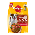 Корм сухой полнорационный Pedigree для взрослых собак маленьких пород меньше 15кг с говядиной 500г