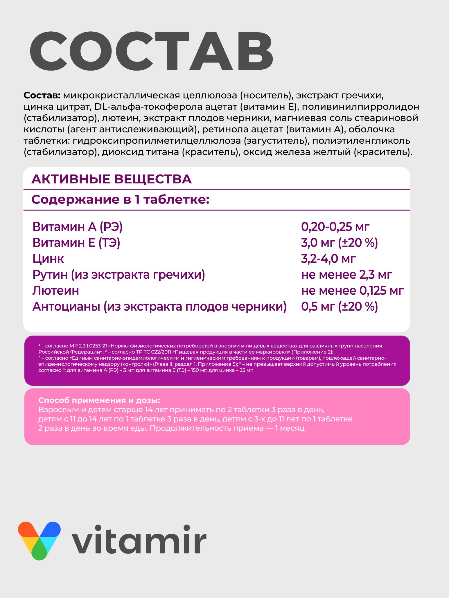 Витамины для глаз (витамины А и Е) VITAMIR Черника форте для зрения, 60 таблеток - фото 3