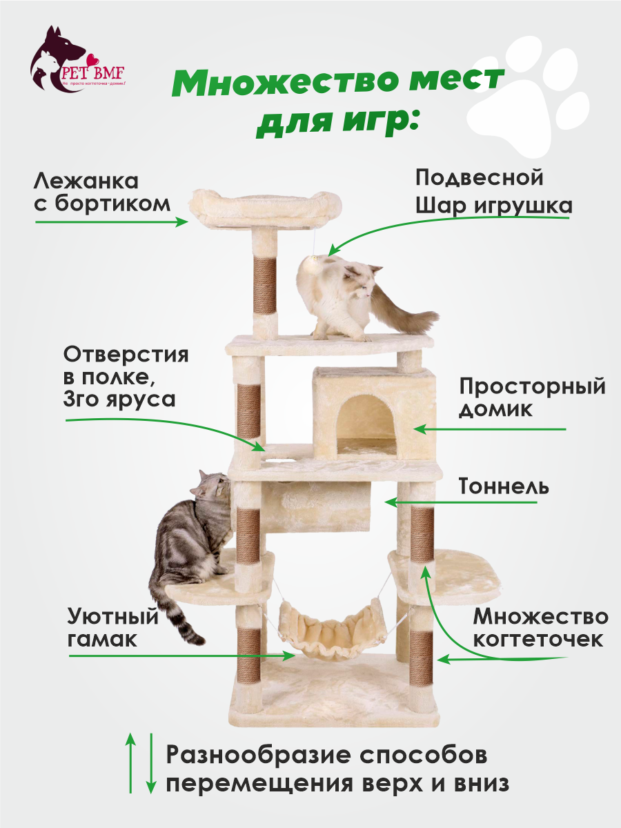 Игровой комплекс для кошек дом Pet БМФ Бежевый - фото 8