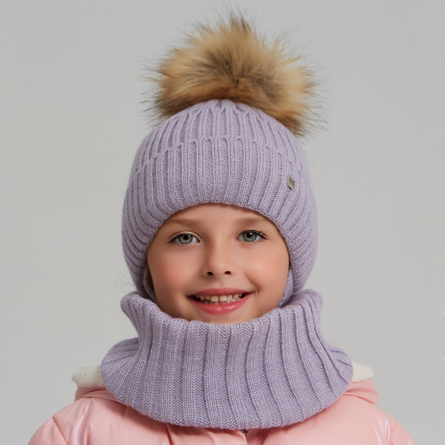 Шапка и снуд KUBRIO KU-H-112-FurPomREB-Lgrey - фото 1
