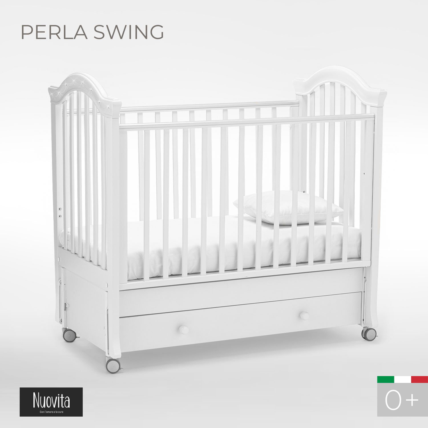 Детская кроватка Nuovita Perla swing, продольный маятник (белый) - фото 1