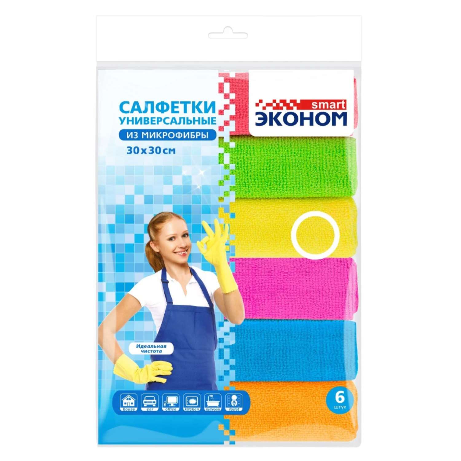 Салфетки ЭКОНОМ Smart из микрофибры 30*30см 6шт - фото 1