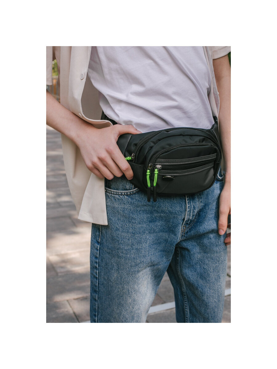 Сумка HEIKKI чёрный/зеленый поясная - фото 1