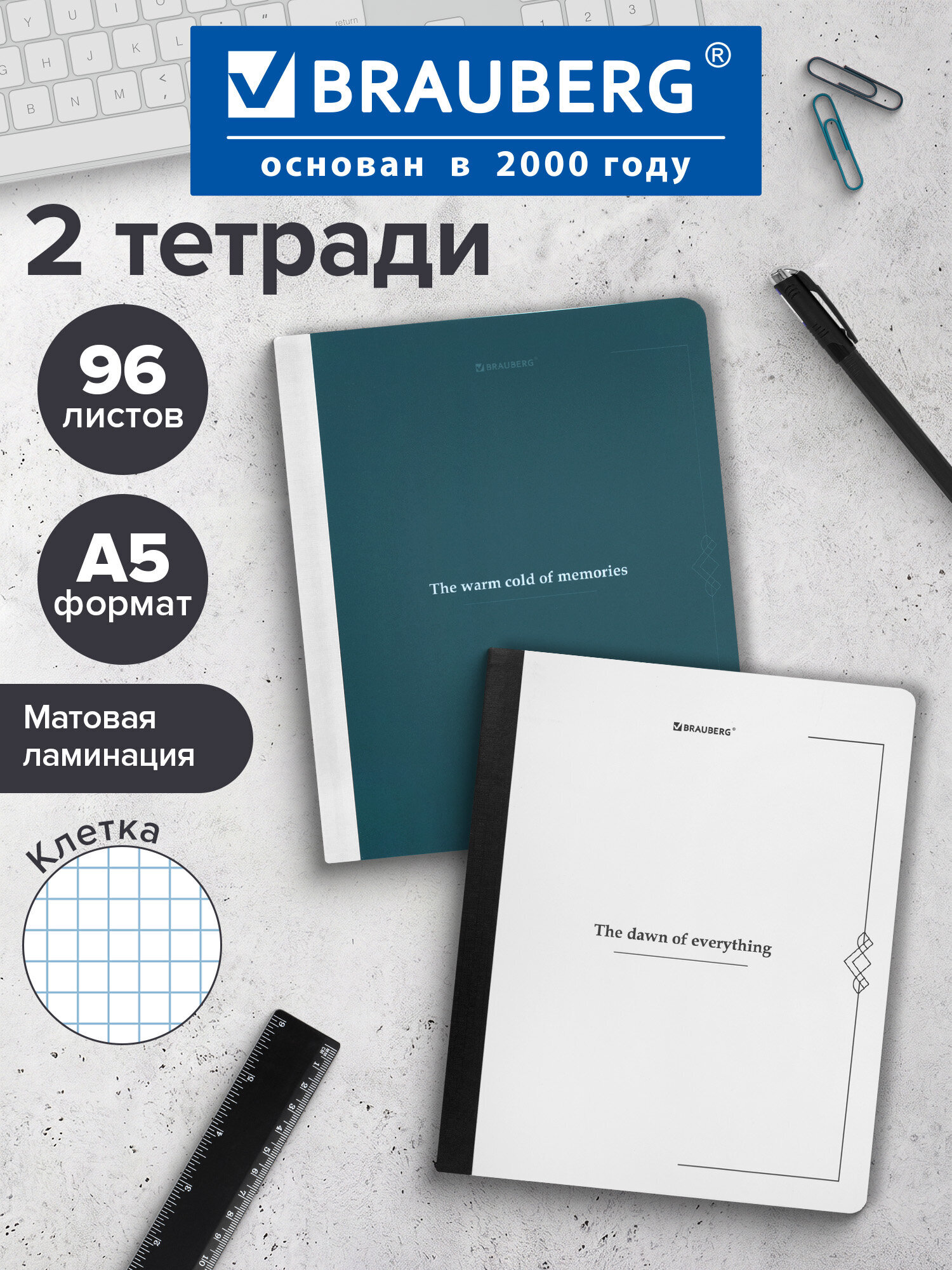 Тетрадь Brauberg клетка 96 лист. 2 шт. - фото 1