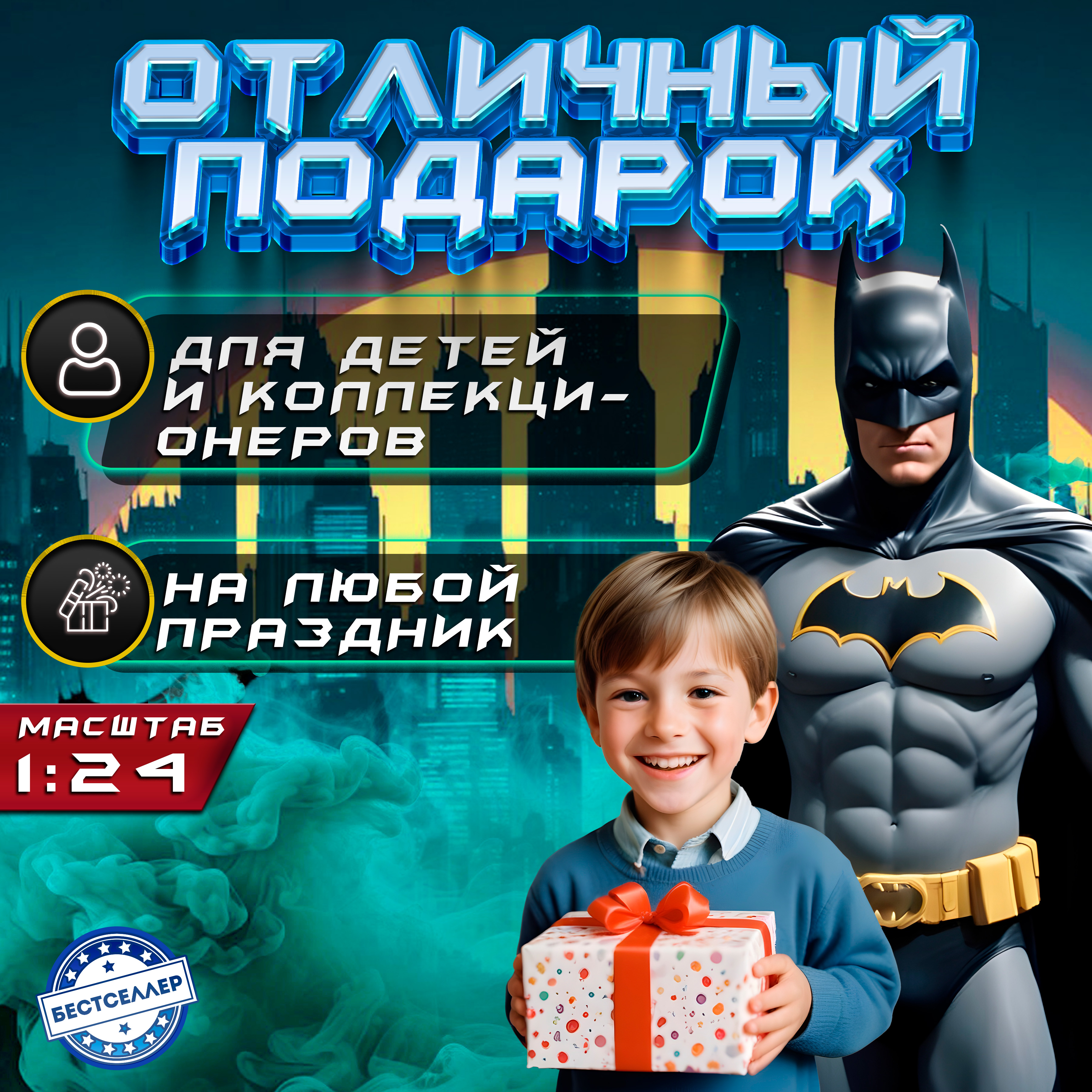 Автомобиль Бестселлер Бэтмобиль с эффектами 1:24 020212 - фото 10