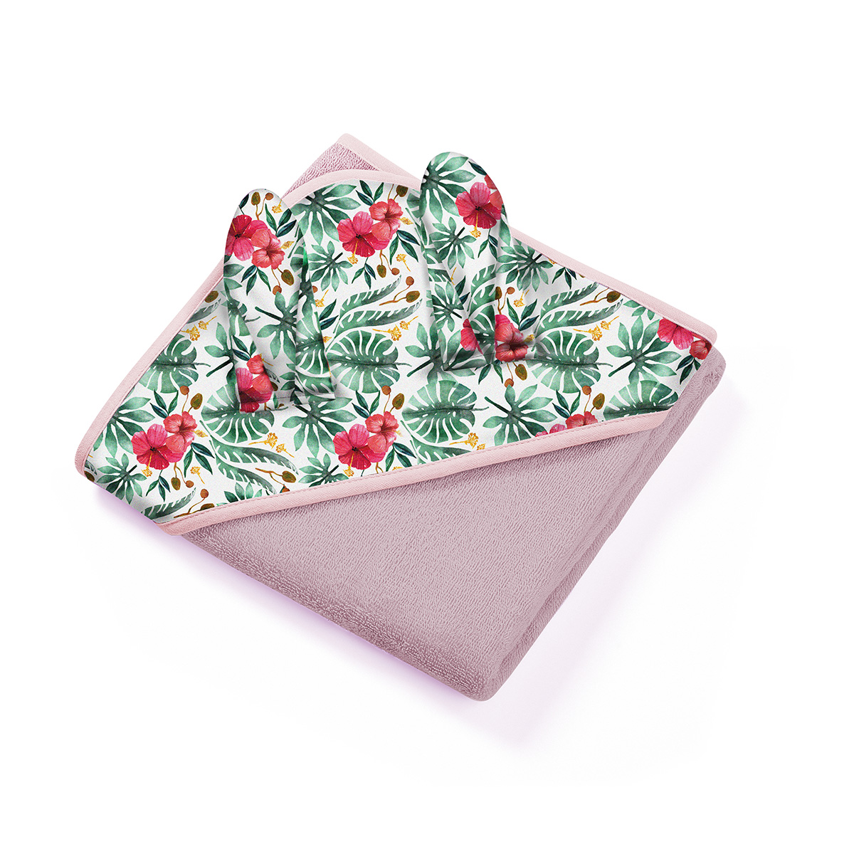 Полотенце Babyono детское махровое с капюшоном Bunny Ears 100x100 см розовое - фото 1