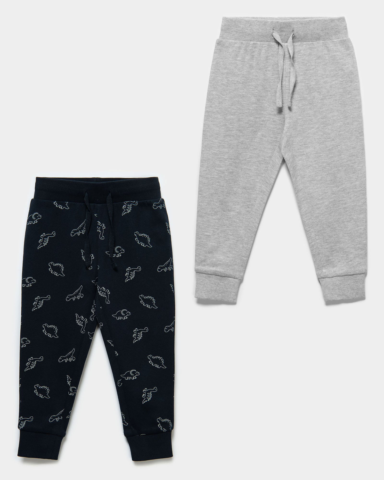 Изображение товара Брюки BabyGo Динозаврики 2 шт для мальчика светло-серые и тёмно-синие