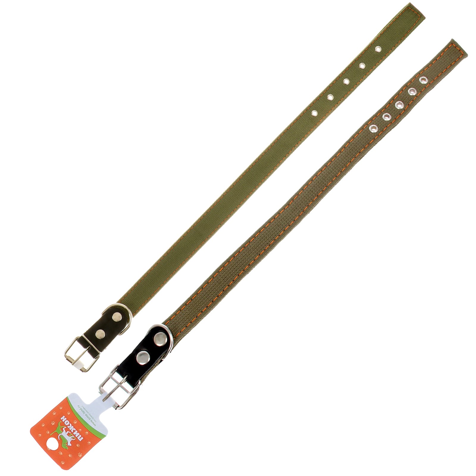 Ошейник Пижон брезентовый двухслойный 72х3.6 см хаки - фото 6