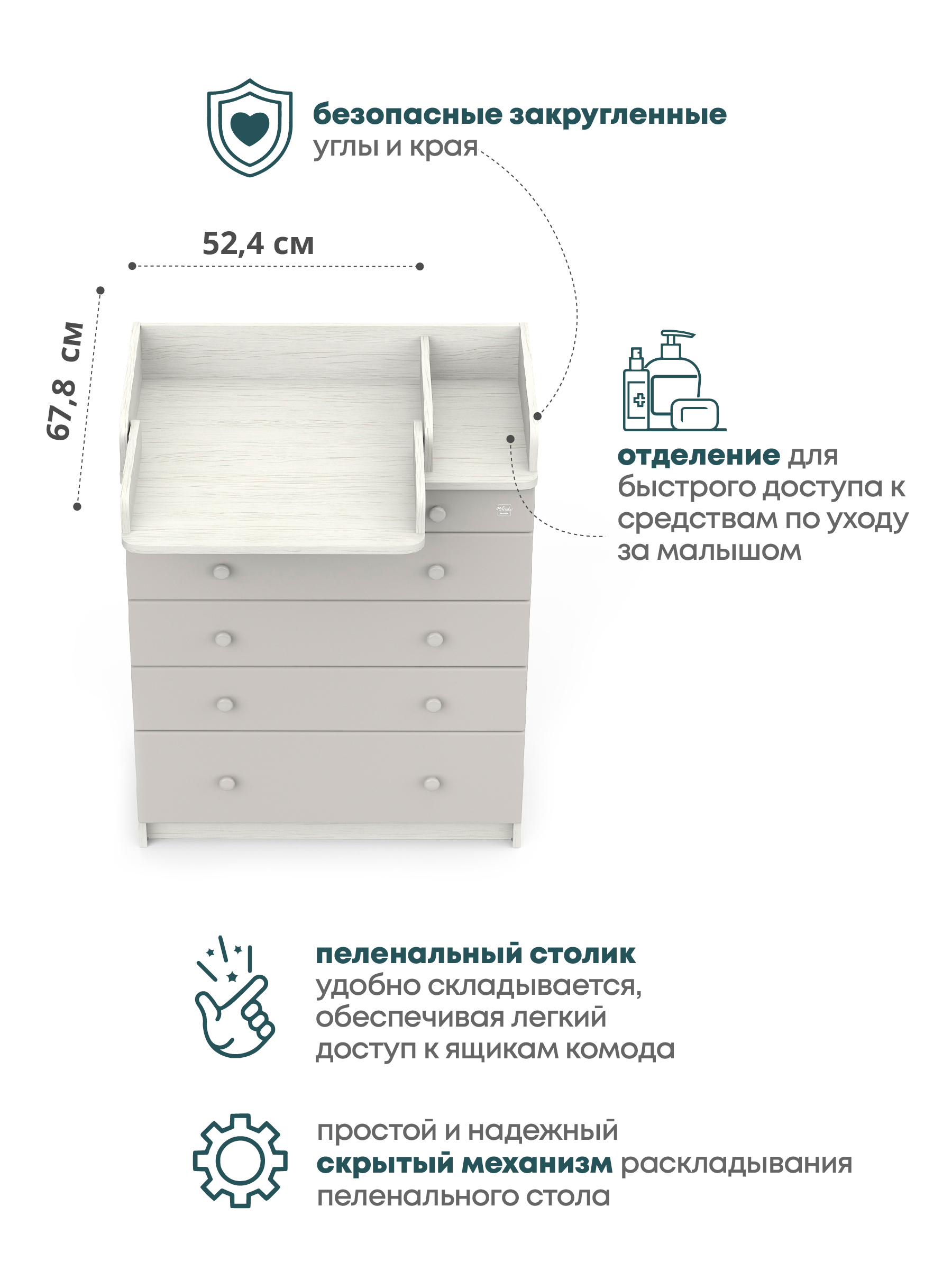 Комод пеленальный Aton Maks древесина белая серый - фото 4