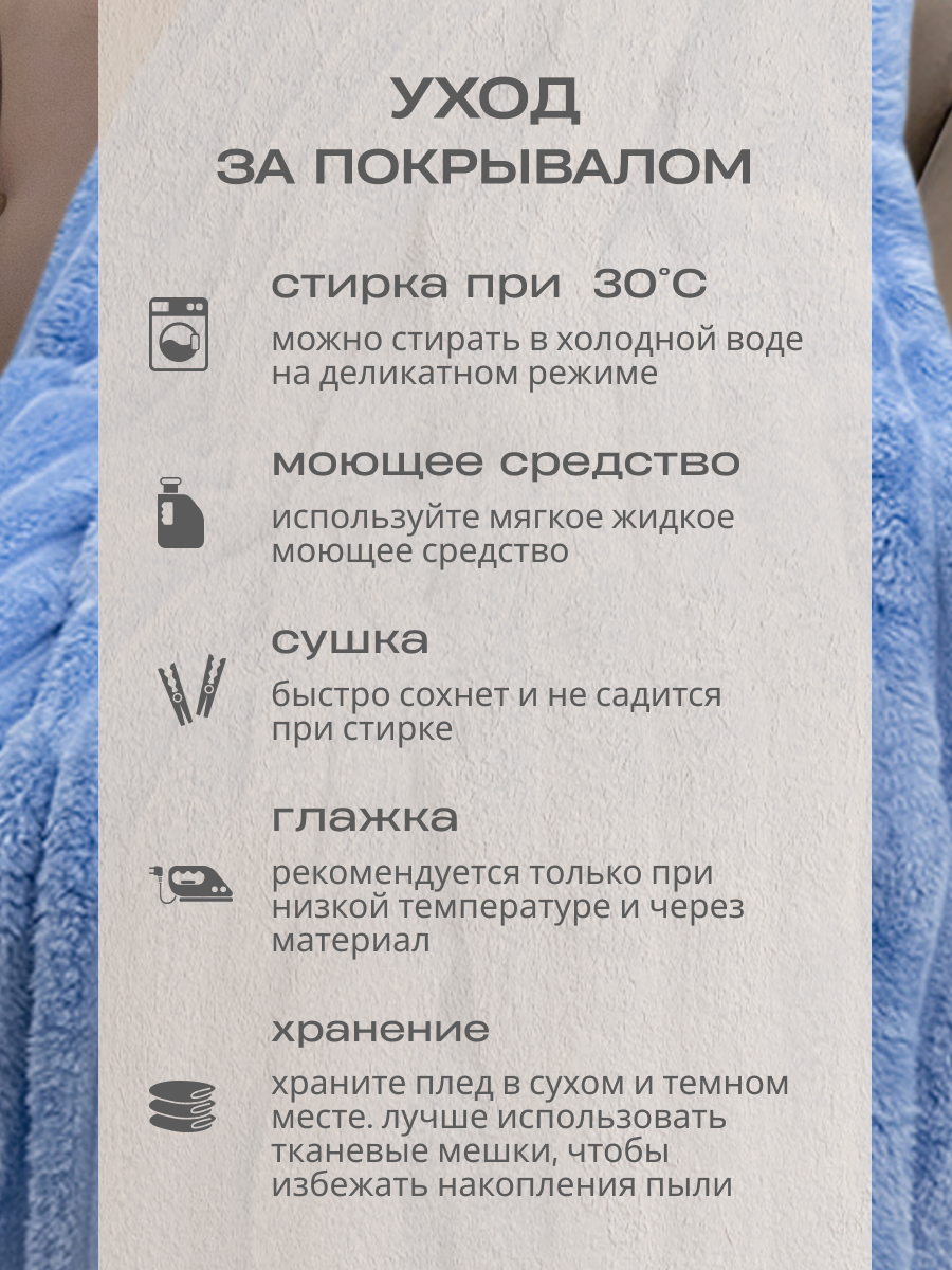 Покрывало Happy Family Волна 150х200 велсофт голубой - фото 10