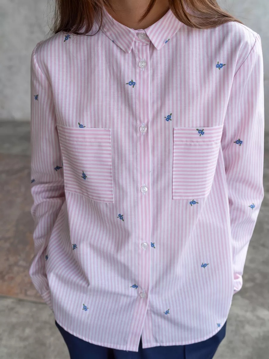 Рубашка TForma MD8188_розовая_полоска - фото 2