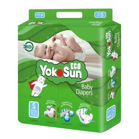 Подгузники YokoSun Eco S (3-6 кг) 70 шт.