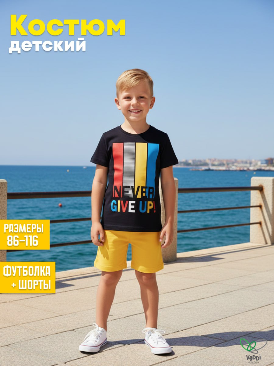 Футболка и шорты VEDDI 683/2к-21-черный/охра/Never - фото 2