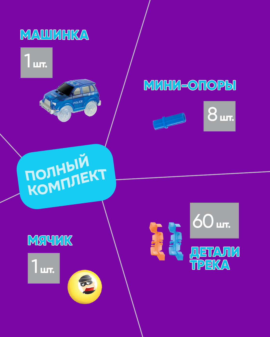 Трек Гибкий Трек с машинкой полиция 70 деталей Т13185 - фото 4