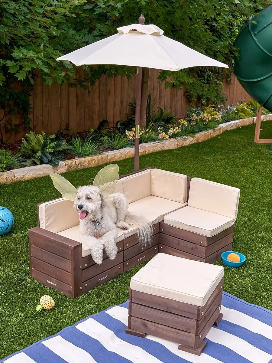 Набор садовой мебели для детей KidKraft секционный диван пуф-стол зонт бежево-коричневый 20305_KE - фото 8