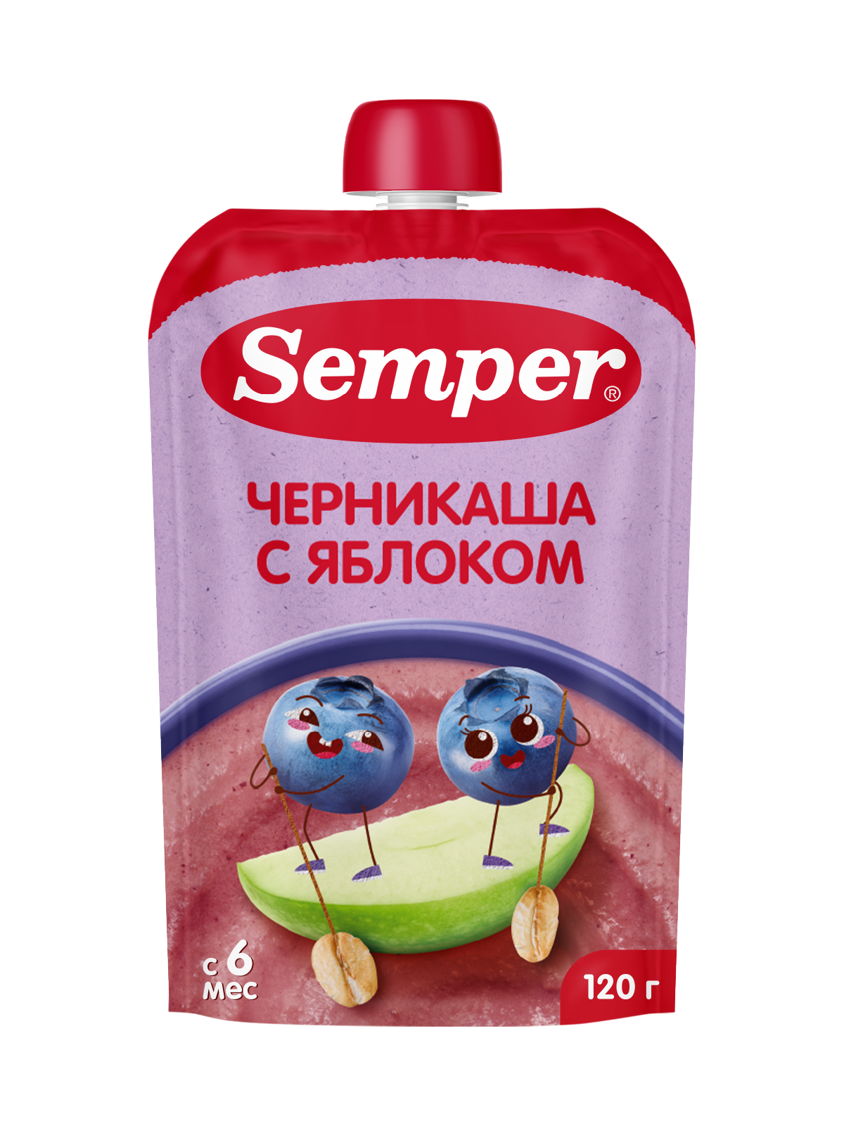 Изображение товара Пюре Semper Каша-яблоко-черника с 6 месяцев 120 г натуральное питание для малыша