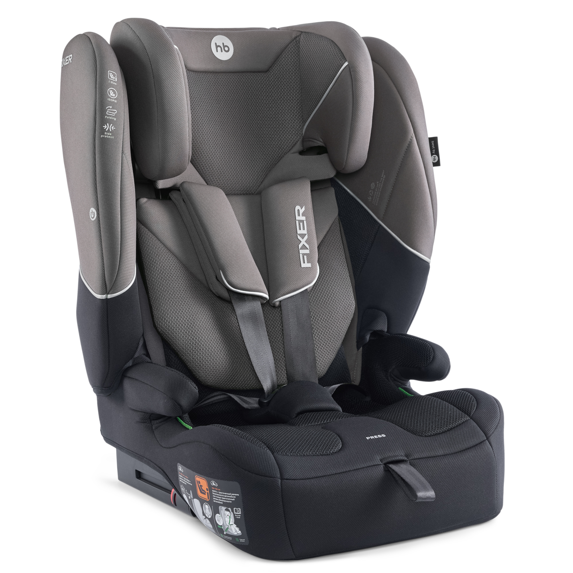 Автокресло Happy Baby Fixer Isofix 1/2/3 (9-36 кг) серый - фото 1