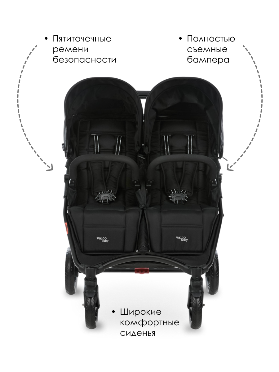 Коляска прогулочная для двойни Valco baby Snap Duo Flatt Matt черный - фото 3