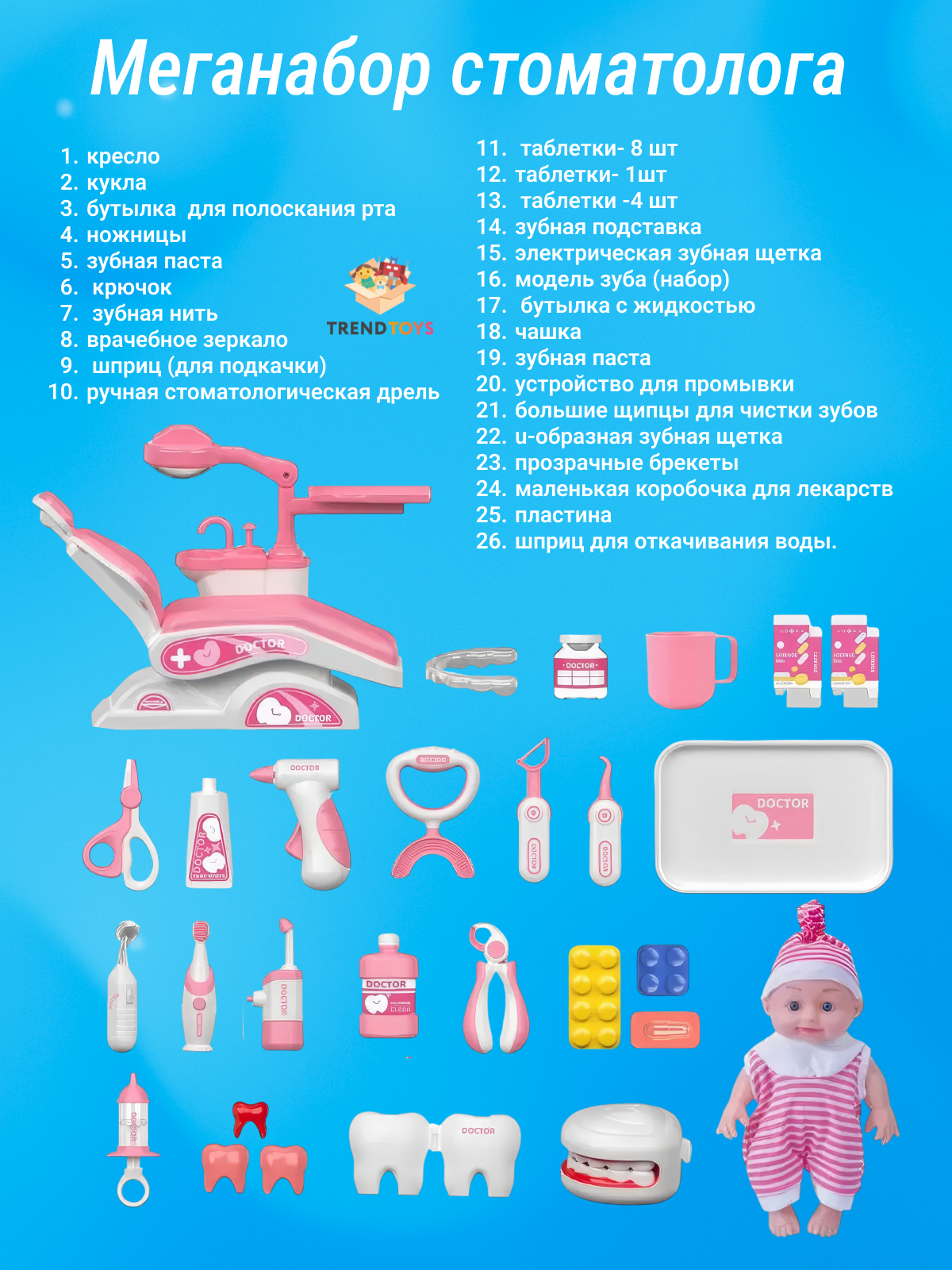 Игрушка TrendToys Доктор набор стоматолога 30 предм. - фото 6