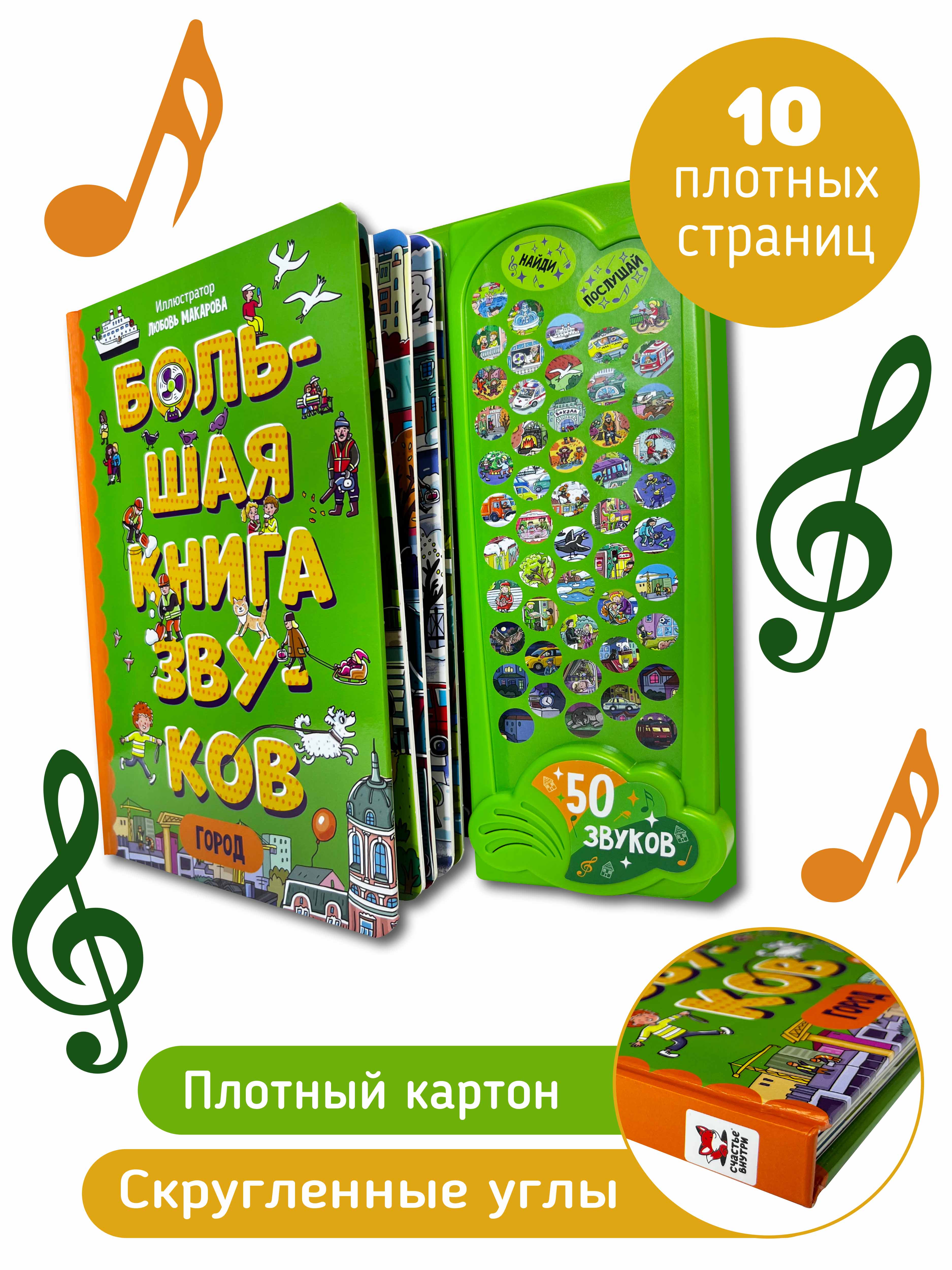 Большая развивающая музыкальная книга Счастье внутри со звуками для детей и малышей Виммельбух Город - фото 3